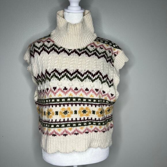 Anthropologie Turtleneck Sweater Vest Sz L Scallop Cottagecore Prairie Twee Boho - Picture 2 of 10